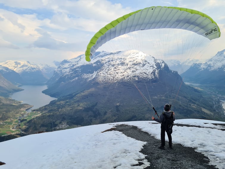Speedriding above a Norwegian fjord